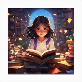 Girl Reading A Book Canvas Print