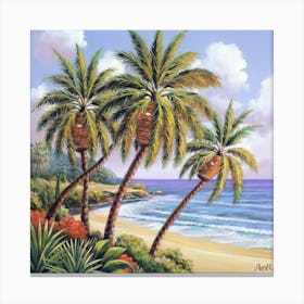 Three palm trees on the sea coast Canvas Print