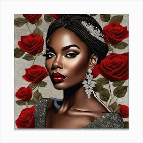 Black Woman With Red Roses 3 Canvas Print