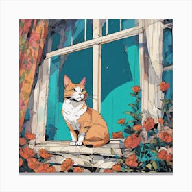 Cat In The Window 5 Canvas Print