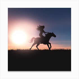 Silhouette Of A Woman Riding A Horse Canvas Print