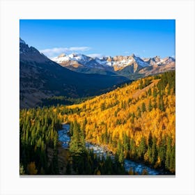 Alpine Landscape Bathed In The Warm Hues Of Autumn Vast Panoramic View Dominates The Scene Golden (2) Canvas Print