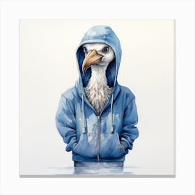 Watercolour Cartoon Crane In A Hoodie 2 Canvas Print