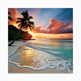 Tropical Beach Panorama Capturing The Gentle Embrace Of Pastel Porcelain Waves Kissed Canvas Print