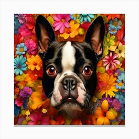 Flower Dog Boston Terrier 1 Canvas Print