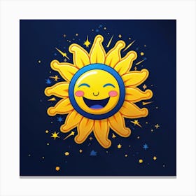Lovely smiling sun on a blue gradient background 16 Canvas Print