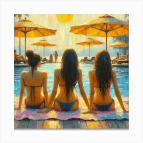 Three Girls At The Pool Canvas Print