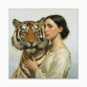 Woman With A Tiger 1 Canvas Print