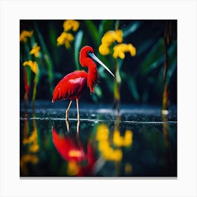 Vivid Colours of the Red Feathered Wading Bird Canvas Print