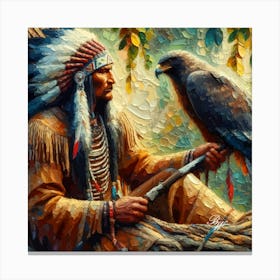 Oil Texture Native American Indian And Hawk 4 Copy Canvas Print