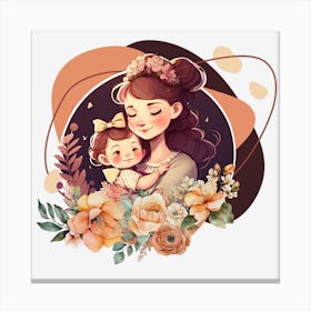 Mom And Baby Clipart.Mother's Day. The perfect gift. The special gift. A distinctive work of art that expresses love and affection for the mother. Give it as a gift to the mother.4 Canvas Print