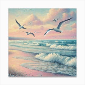 Seashore and seagulls 4 Canvas Print