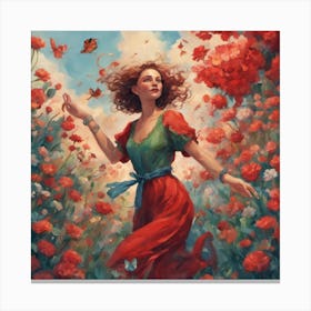 The beauty of a woman with red nature Canvas Print