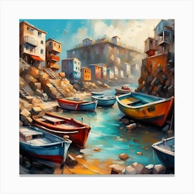 Wooden Boats Sheltered In The Cove Canvas Print