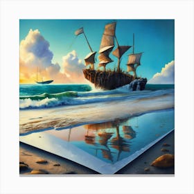 Beach Scene Sailing Ship Wreck In The Foregroun 3 Canvas Print