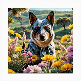 Blue Heeler in Flowers Canvas Print