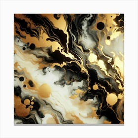 Abstract Gold And Black Marble Painting Canvas Print