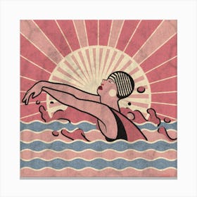 art deco style swimmer splash in pink 2 Canvas Print