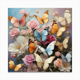 Butterflies And Roses Canvas Print