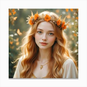 Beautiful Girl With Flower Crown Canvas Print