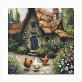 Cottage Chickens Fairycore Painting 2 Canvas Print