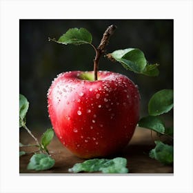 Red Apple With Water Droplets Canvas Print