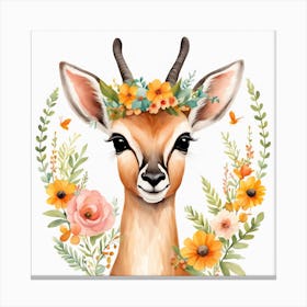 Floral Baby Antelope Nursery Illustration (21) Canvas Print