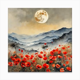 Poppy Landscape Painting (4) Canvas Print