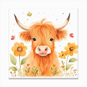 Floral Baby Highland Cow Nursery Illustration (21) Canvas Print