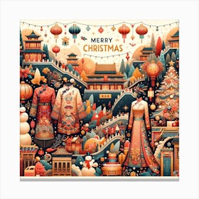 Merry Christmas In Chinese Village Canvas Print