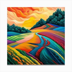 Wavy Landscape Painting Canvas Print