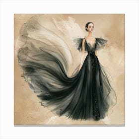 Elegance In Motion Woman In A Flowing Black Gown (3) Canvas Print