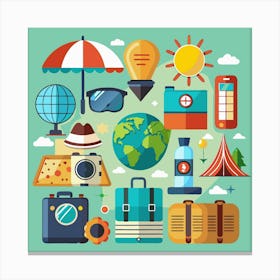 Flat Design Travel Icons 1 Canvas Print