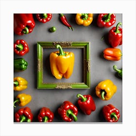 Colorful Peppers In A Frame 20 Canvas Print