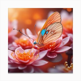 Butterfly On Lotus Flower Canvas Print