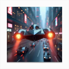 Sleek Futuristic Flying Car With Glowing Engines, Soaring Through A Neon Lit City 1 Canvas Print