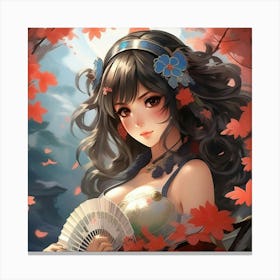 Japanese girl with fan 1 Canvas Print
