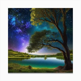 Tree In The Night Sky 1 Canvas Print