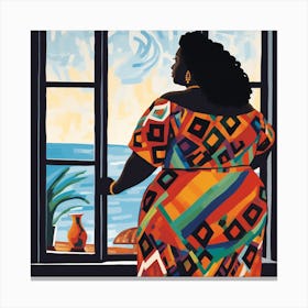 Woman Looking Out A Window 2 Canvas Print