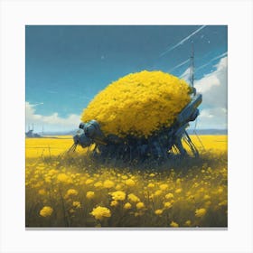 Yellow Flowers In Field With Blue Sky Professional Ominous Concept Art By Artgerm And Greg Rutkows Canvas Print