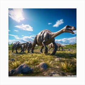 Dinosaurs In The Grass Canvas Print