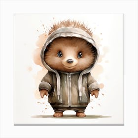 Watercolour Cartoon Porcupine In A Hoodie 4 Canvas Print