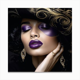 Woman With Purple Makeup And Hat Canvas Print