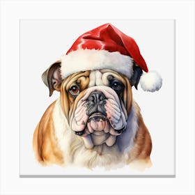 Bulldog With Santa Hat Canvas Print