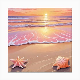 Sea Waves At Beach Ocean With Shells (2) Canvas Print