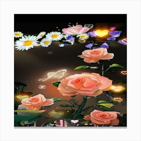 Roses And Butterflies Canvas Print