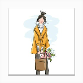 Girl With Flowers Canvas Print