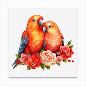 Parrots And Roses 7 Canvas Print