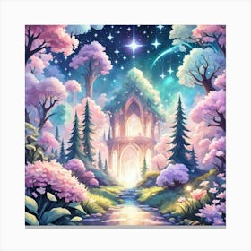 A Fantasy Forest With Twinkling Stars In Pastel Tone Square Composition 124 Canvas Print