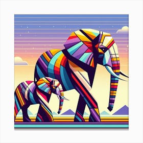 Geometric Guardians Elephants Canvas Print